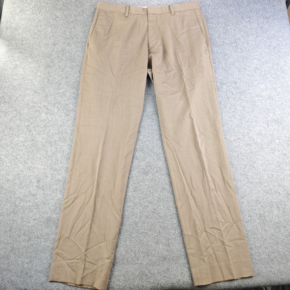 Banana Republic Dress Pants Mens 33x34 Modern Slim Fit Tan 100% Wool Flat Front